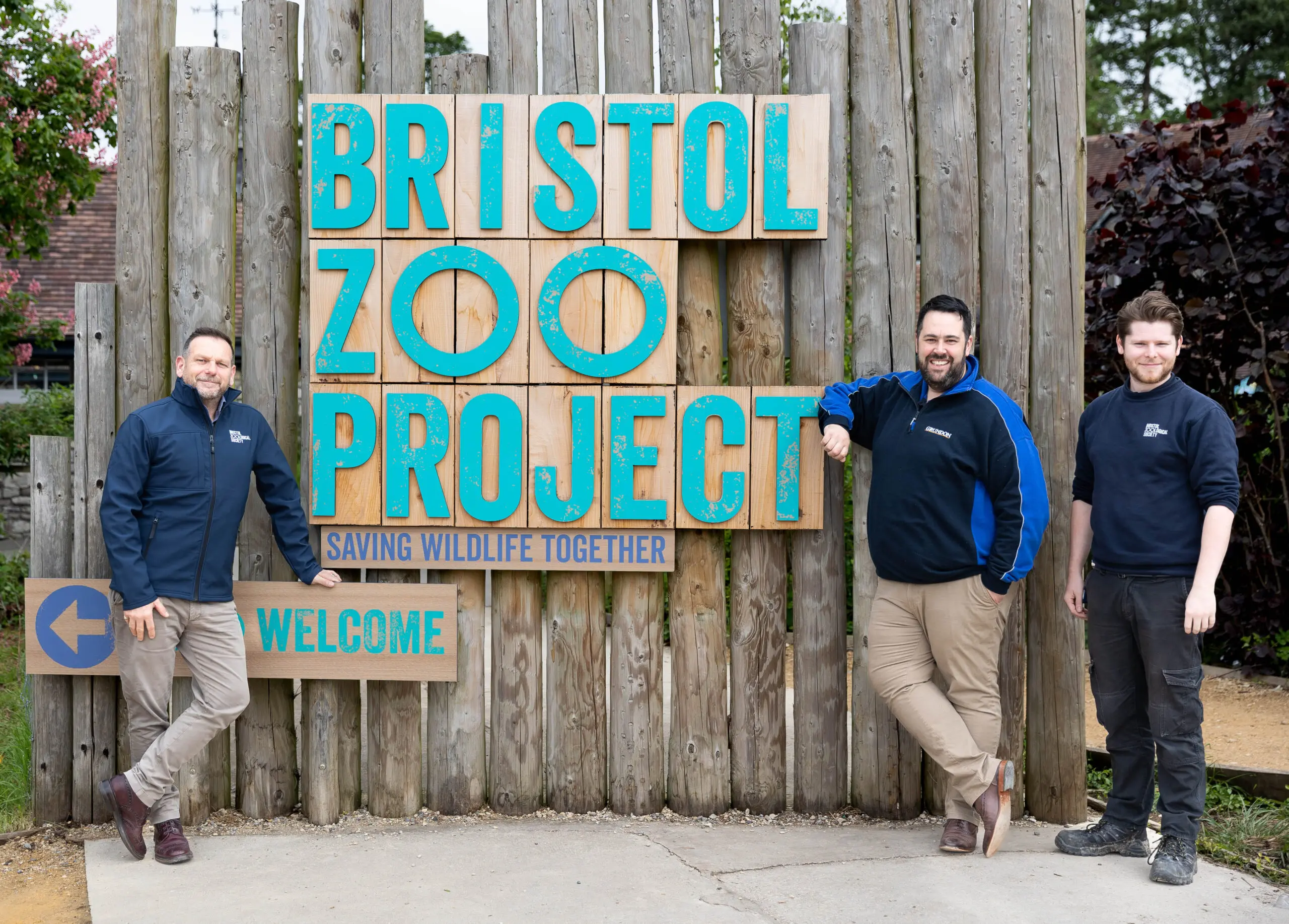 Jonathan Timney and facilities assistant Harry Perrin of Bristol Zoological Society, with Daniel Peacey of Grundon, centre.