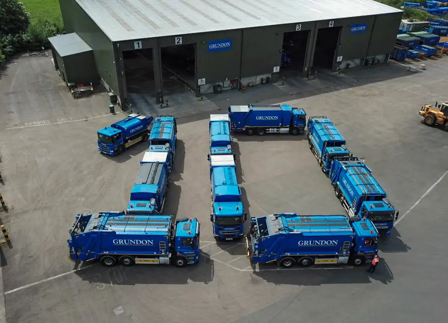 Grundon vehicles spell out the 10 year celebration